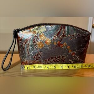 Patricia Nash Brown Floral Metallic Wristlet Key & Card Holder